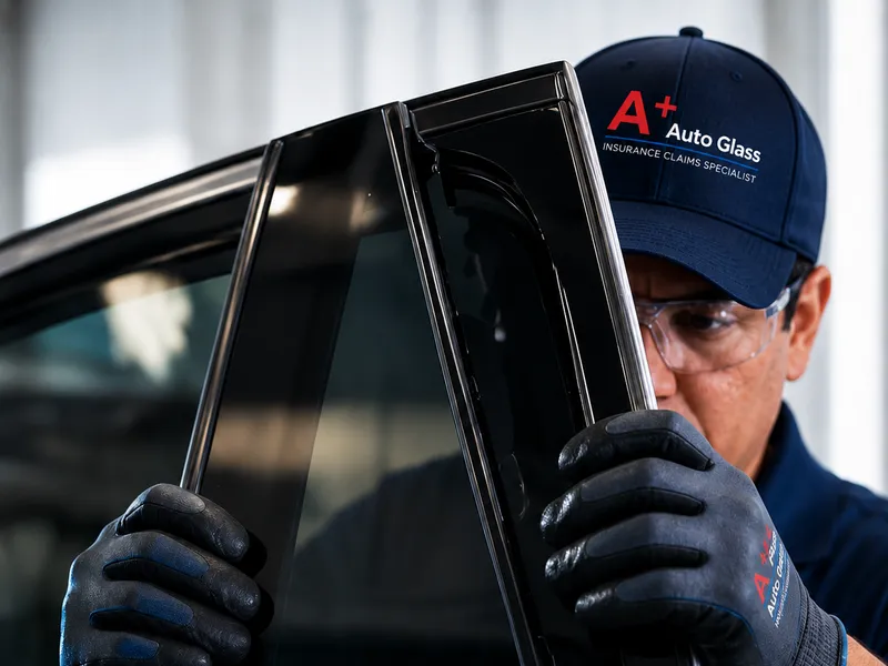 Technician fitting a replacement side window